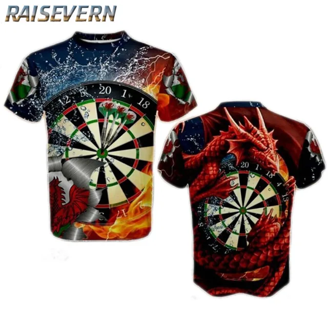 RAISEVERN The Greatest Darts Welsh Dragon Custom T-shirt Summer 3D Skull Print T Shirt Unisex Funny Short Sleeved Tees Tops