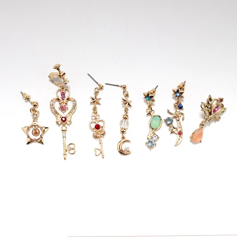 12 Styles Series Set Rhinestone Long Star Moon Tassel Earrings Luna Cat Key Wand Sailor Moon Earrings For Women Lady Girls Gifts - Image 5