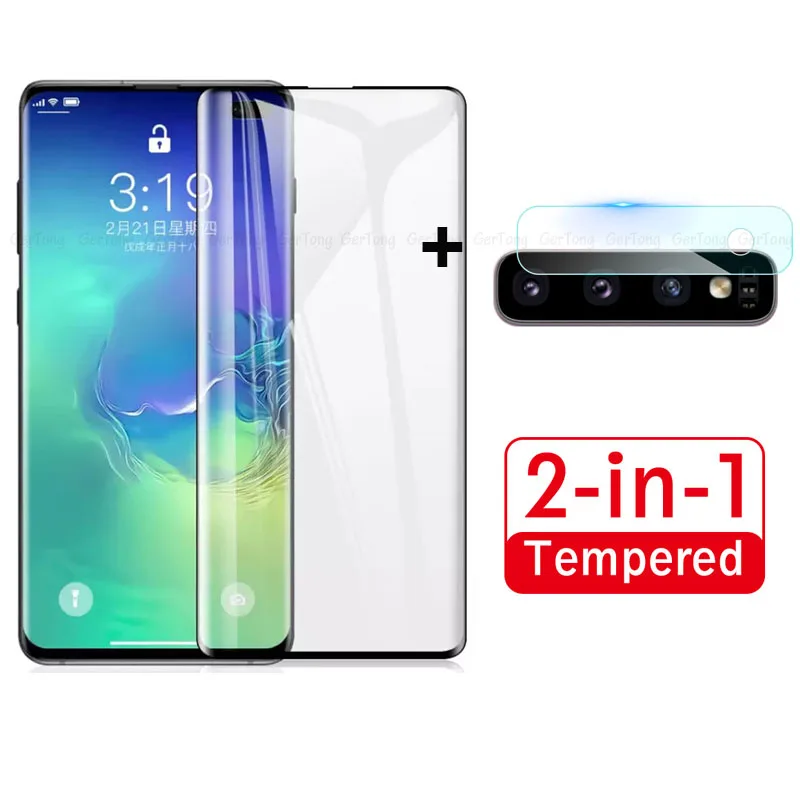 

2 in 1 Camera Glass For Samsung Galaxy S10 Plus 3D Curved Edge Full Cover Screen Protector For Samsung s 10 Plus Tempered Glass