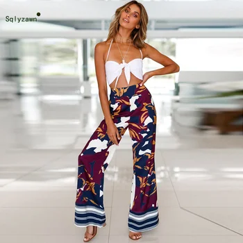 

Women High Waist Camouflage Palazzo Pants Spring Fashion Printed Striped Wide Leg Beach Trousers Female Casual Joggers