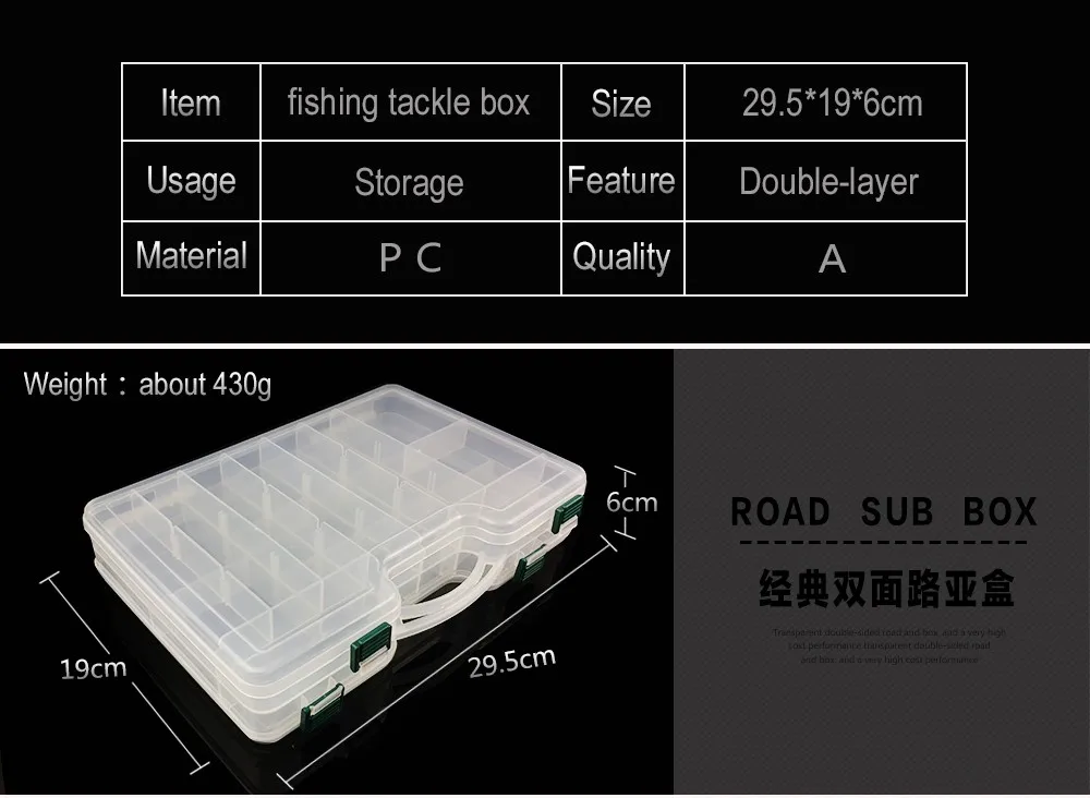 29.5*19*6cm Big Clear Plastic Fishing Tackle Boxes Double Sided 14 Slots Case Bait Tool Universal Fishing Lure Box Accessories