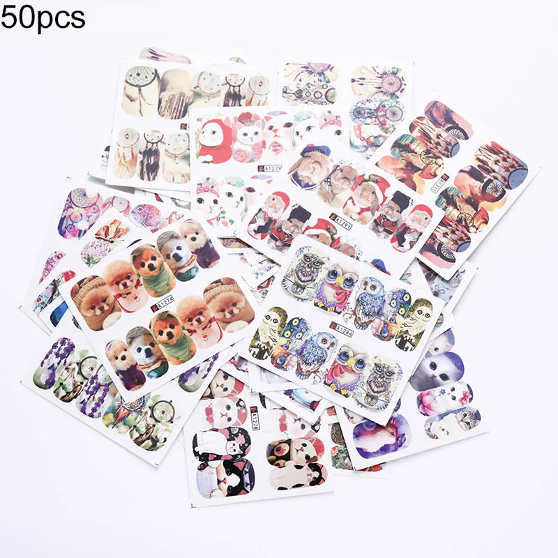 55/50/48/30/24pcs жидкость для Стикеры летние яркие разноцветные дизайнерские наклейки переводятся при помощи воды и цветочной окраской/перо Нейл-арт Декор Красота советы - Цвет: 50pcs