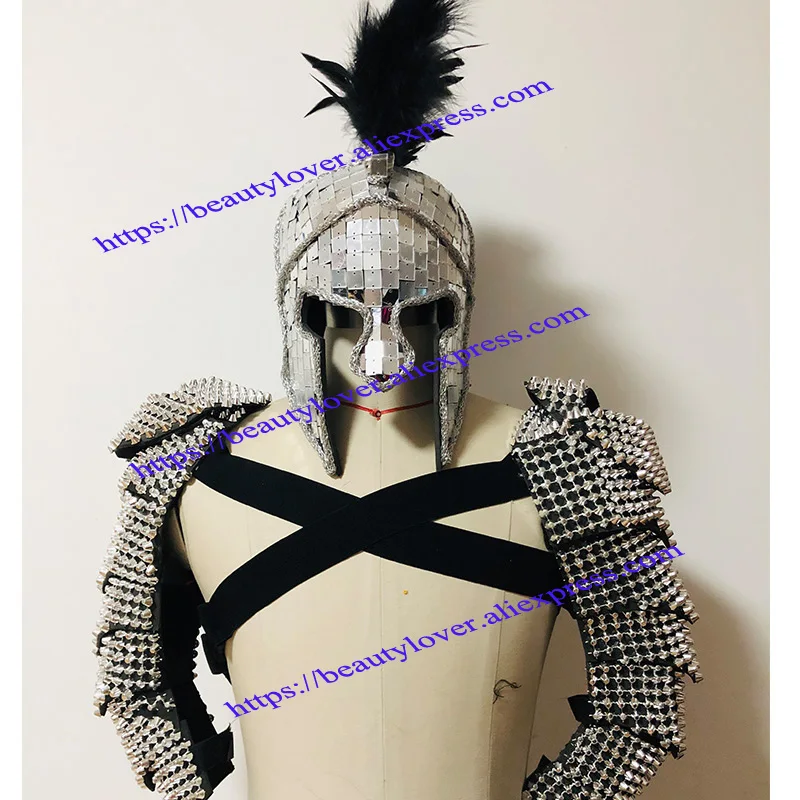 

Future technology space warrior mirror armor Ancient Roman cosplay costume party performance clothing nightclub catwalk hat