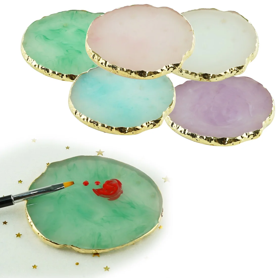 

Resin Nail Art Gold Edge Gel Polish Pigment Nail Display Stand Tips Holder Drawing Manicure Tools Colorful Palette Dish