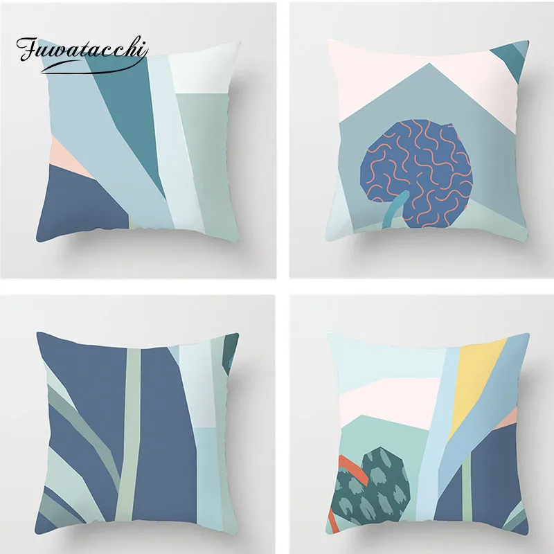 

Fuwatacchi Irregular Geometric Nordic Style Cushion Cover Watercolor Painting Square Pillow Cover Home Decorative Pillow Case