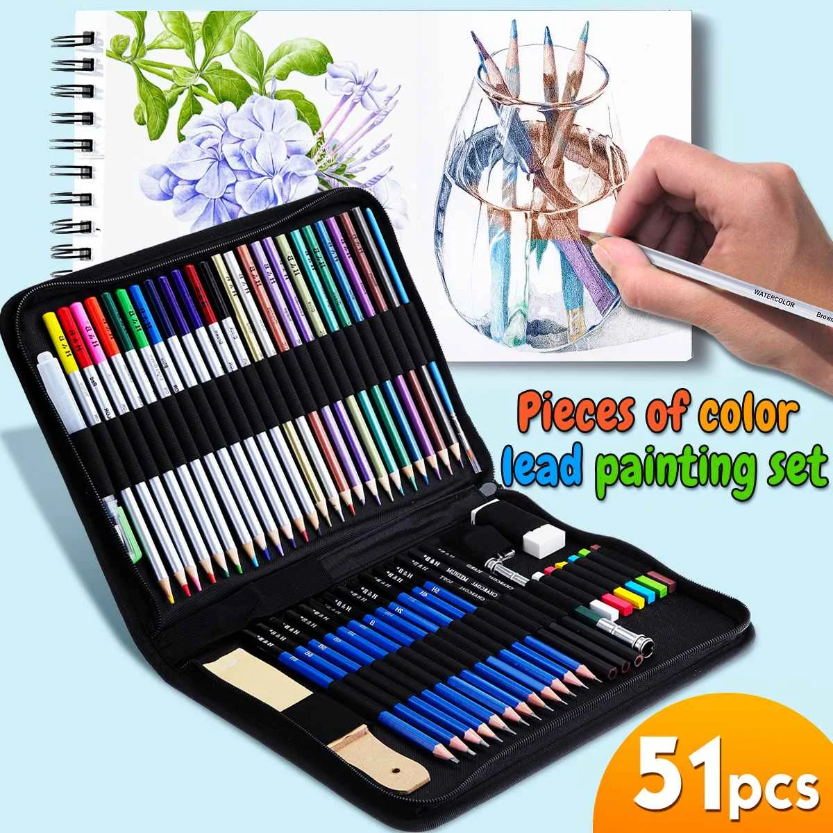 

51Pcs Professional Drawing Artist Kit Set Pencils Sketching Charcoal Art Tools Kit Pencils Bag Office School Painting Supplies