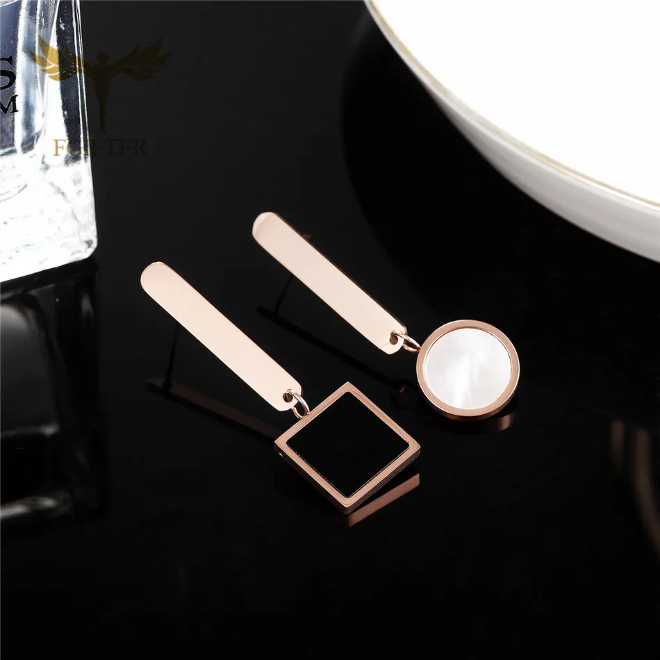 

FGifter 2019 Minimalist Style Rose Gold Square Round Shell Dangle Drop Earrings For Women Jewelry Brincos