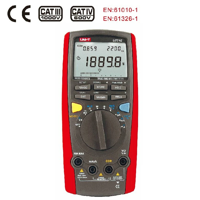 

UNI T UT71E Intelligent True RMS Digital Multimeter 39999 Count AC DC Voltage Freq Tester Analog Bar USB Interface power 2500W