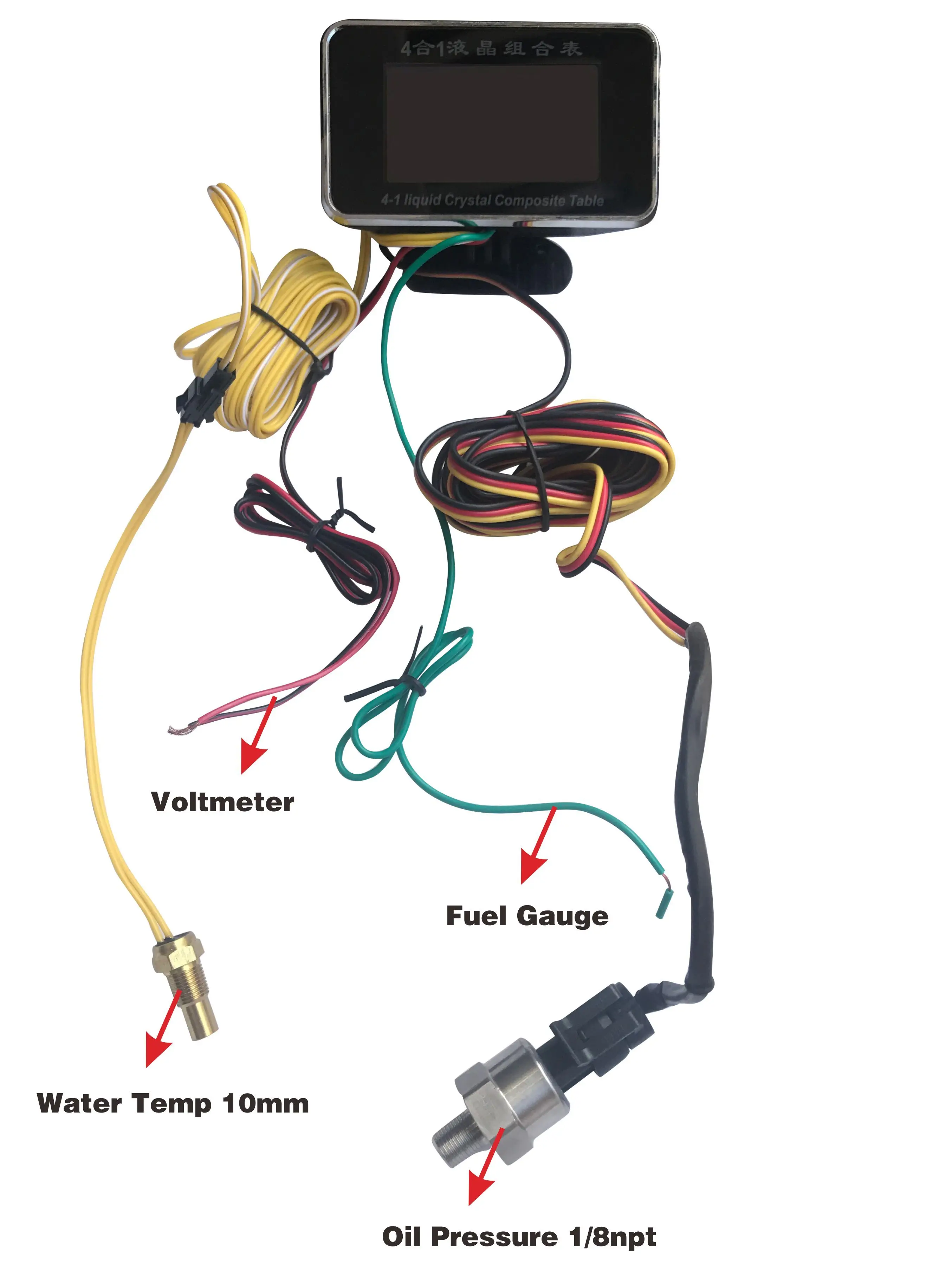 NEW 4 In 1 LCD 12v/24v Excavator Truck Car Oil Pressure Voltmeter Volt Water Temperature Fuel Gauge Temperature Sensor Car parts