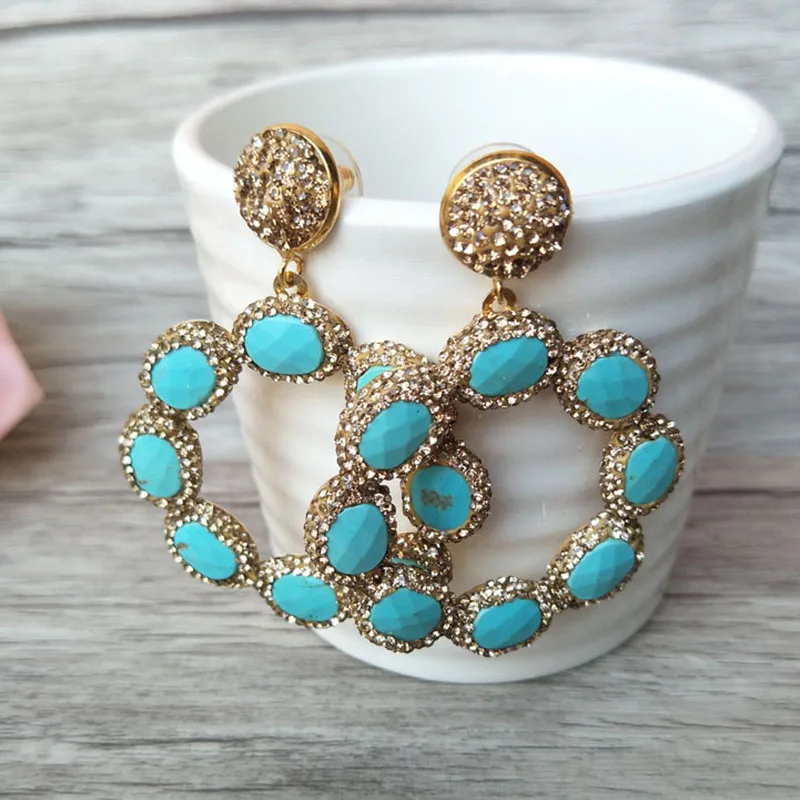 

5 pairs Gorgeous Flower Vintage Bohemia Pendants,Water drop Semi Precious Stone charm Bohemian Style Earrings for Women ER277