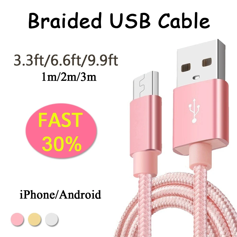 

Nylon Android Micro USB Data Sync & Charge Cable for Prestigio MultiPad Wize 3508 4G (PMT3508), Wize 3108 3G 8.0 Charging Cable
