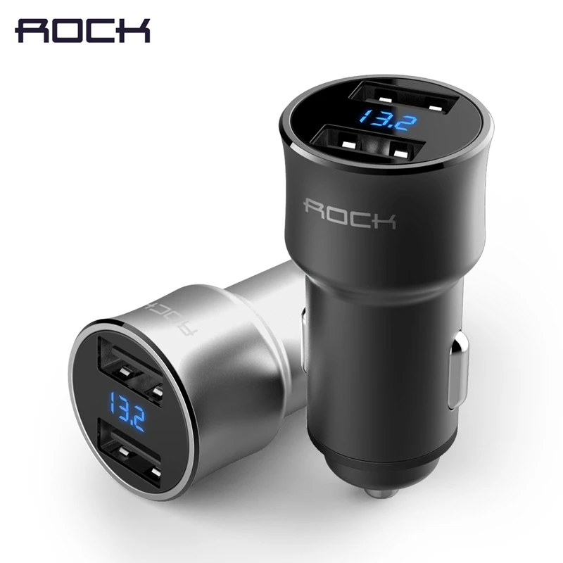 

5V3.4A Digital Display Car Charger, ROCK Screen Digital Readout Dual USB Car-Charger 2 ports car phone charger Clearance 49%