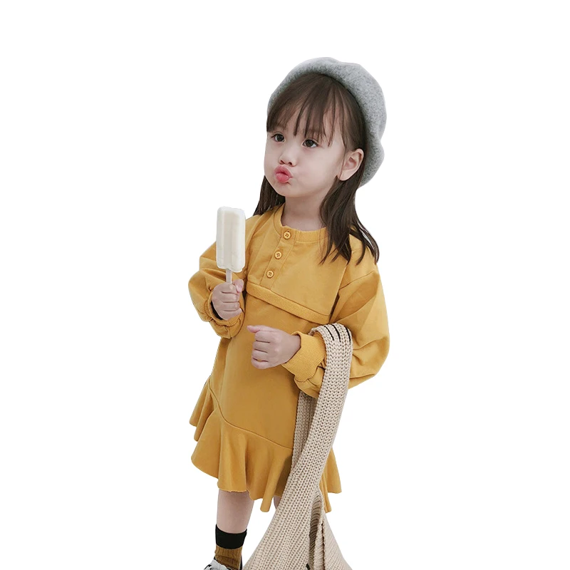 

1-8 yrs baby girls long sleeve dress knit casual shirt style ruffle pink frocks for little girls 2018 winter autumn kids clothes
