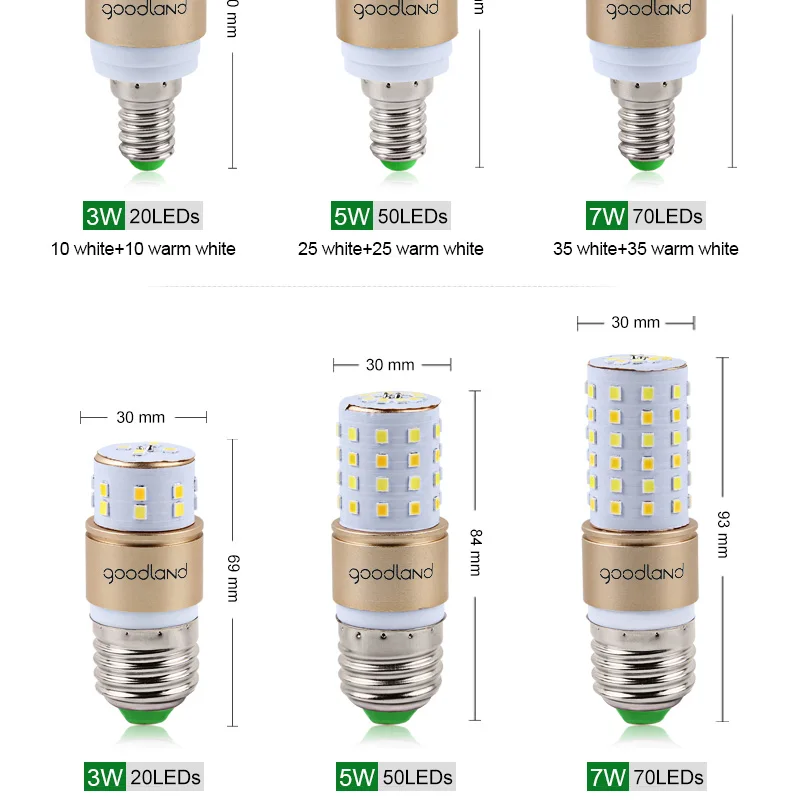3 цвета Температура E27 светодиодный лампы E14 светодиодный светильник Smart IC без мерцания, 3 Вт, 5 Вт, 7 Вт, светодиодный кукурузный светильник 220V 110 В интегрированная SMD2835 ампулы