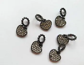 

Wholesale 10-12mm Micro Pave Diamond Heart Teardrop Disc star Pendant, Round Charm,Heart Ring Black Gunmetal bead 12pcs
