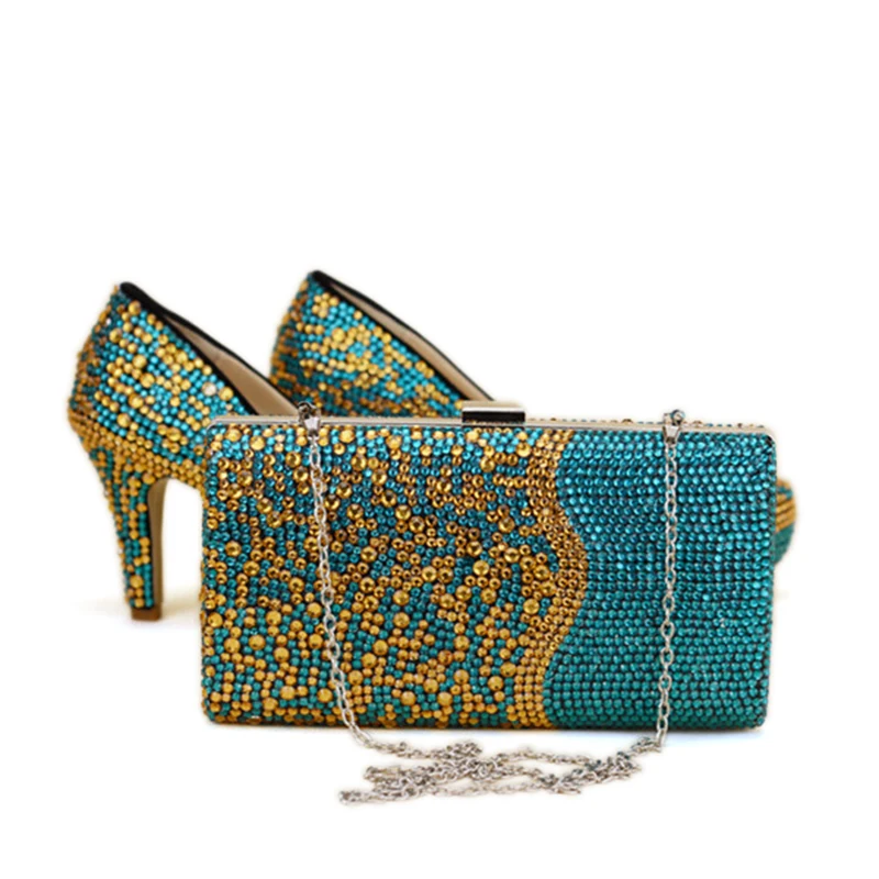8cm Rhinestone Mezclado A El Nupcial With Fiesta Boda multi Juego 11cm Bolso Y Altos Tacones 14cm Con Bag Color Zapatos Señora Azul Oro Multi Bag Magnífica HaxnEFwqIp
