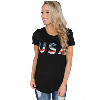 

Spring Summer US American Flag Print Short Sleeve T Shirt for Women Cute Girls USA Flag Print O Neck Tshirt Plus Size