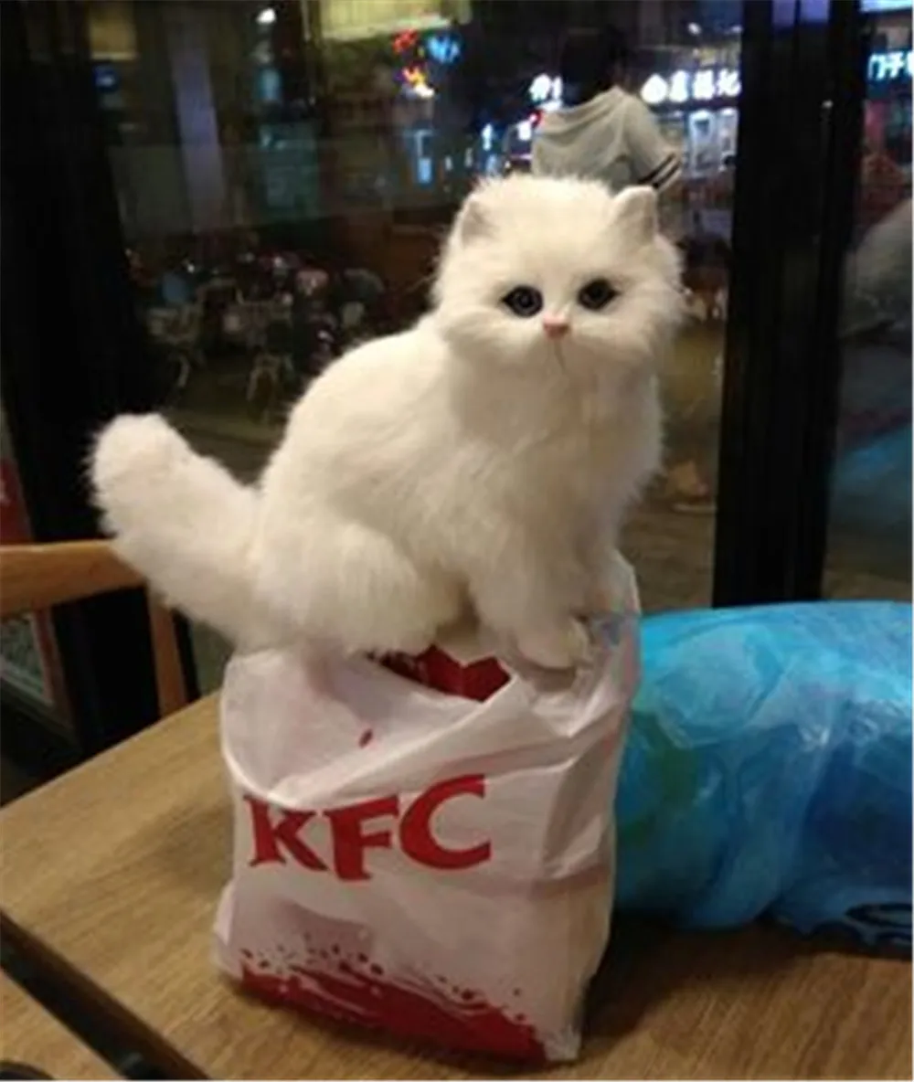 Fancytrader Simulation White Cat with Bell Toy Model Handicraft Animals Cat Doll Plastic& Fur 22cmx20cm 15