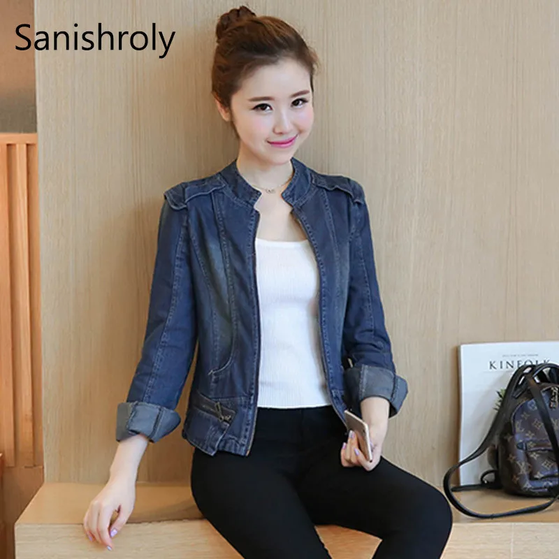 

Sanishroly New Spring Autumn Women Denim Jacket Hot Zippers Jean Coat Female Long Sleeve Outerwear Short Tops Plus Size 3XL S603