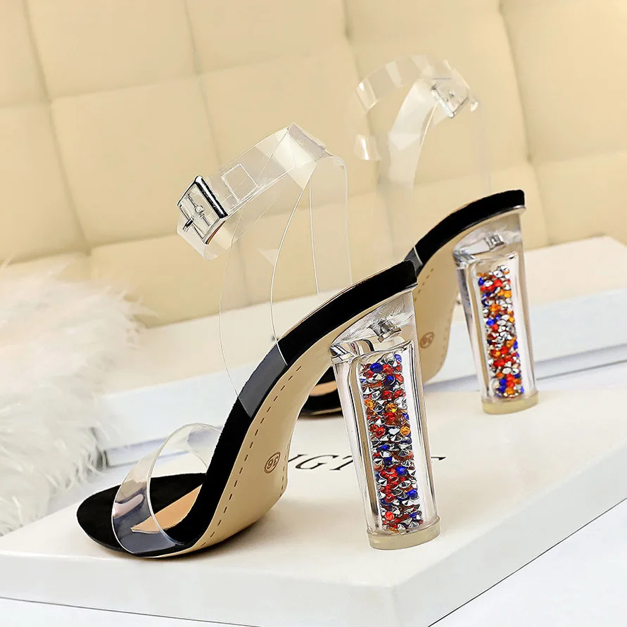 Женские Классические босоножки на высоком каблуке 11 см желтые и синие прозрачные