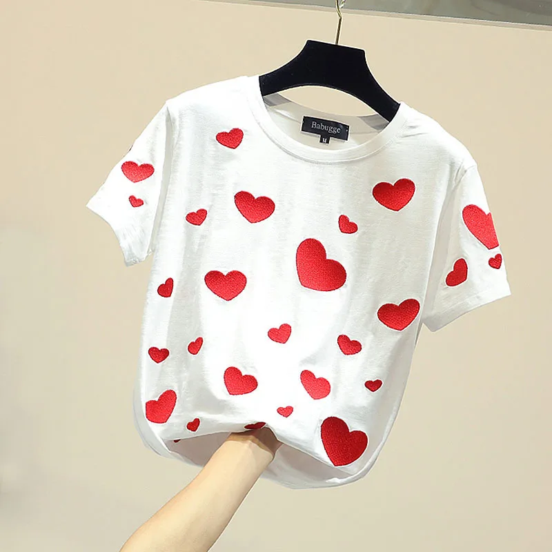 

2019 new fashion T-shirt women's plus size Love embroidery haut femme summer T-shirt modis poleras mujer women clothes casual