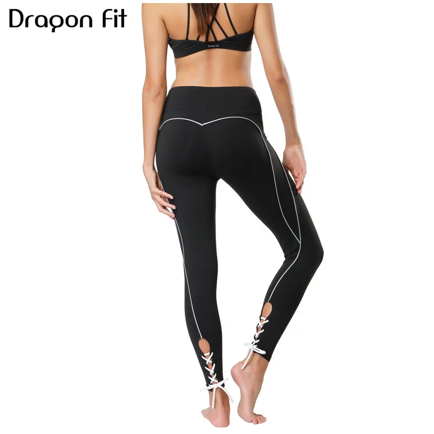 Dragon Fit New Black Lace Up Yoga Pants Women Highly Stretch Fitness