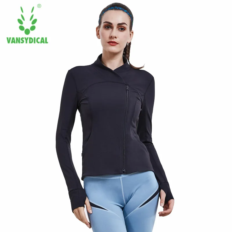 

Vansydical Autumn Winter Sports Running Yoga Jackets Women's Zipper Turn-down Collar Fitness Workout Windproof Sportswear Tops