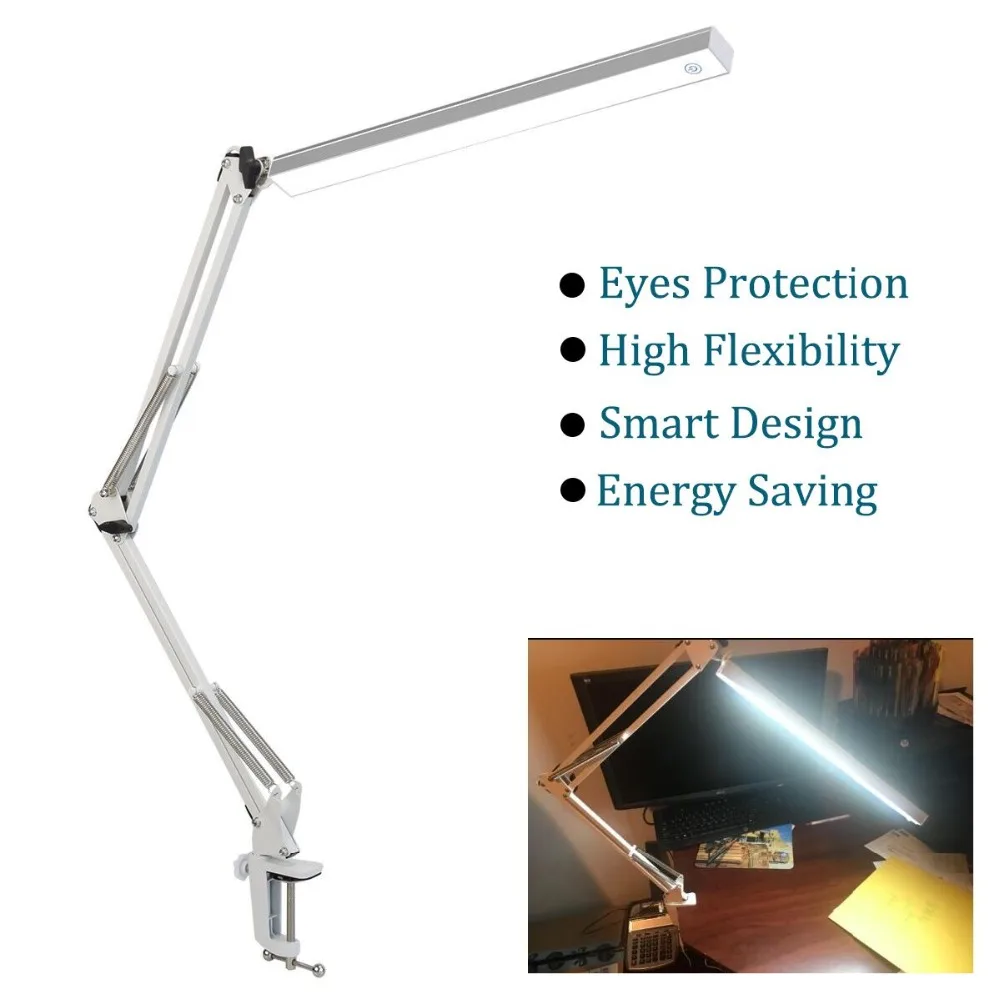 

LED Desk Lamp, Metal Swing Arm Architect Lamp, 3-level Dimmable Craft Light with Clamp, Drafting Table Lamp