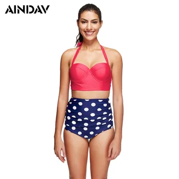 

Retro Plus Size Swimwear Women Vintage Bathing Suit Polka Dot Halter Bikini Set High Waist Bikini Biquini Cintura Alta XXXXXL