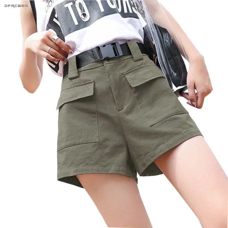 BF стиль размера плюс летние карго шорты с поясом мода эластичный пояс уличная одежда свободные карманы широкие брюки шорты Femme 3XL