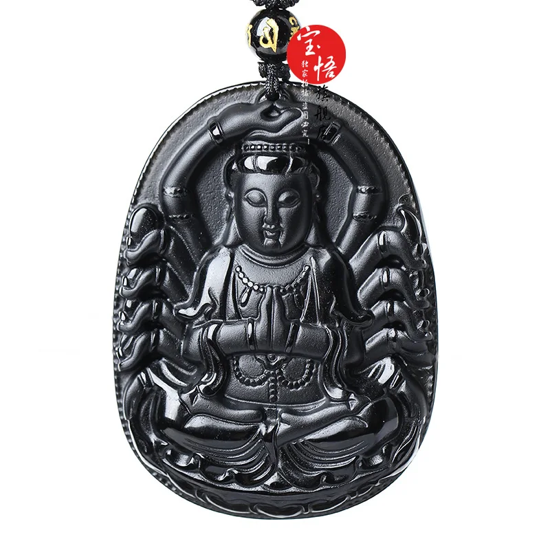 

Bao Wu light natural Obsidian Avalokitesvara pendant frosted rat natal Buddha Pendant. diy real stone Obsidian jewelry necklace