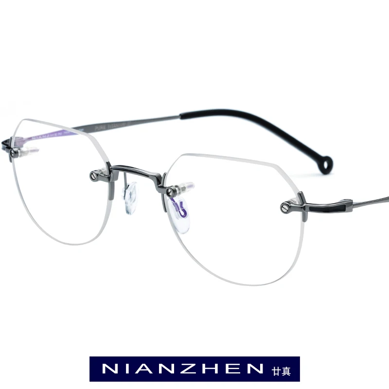 

Pure Titanium Eyeglasses Frame Men Small Vintage Polygon Optical Frames Rimless Eye Glasses for Women Spectacles Eyewear 9142