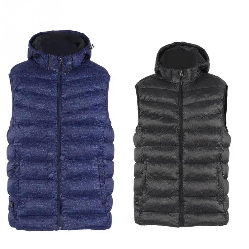 Men USB Powered Heating Vest Warm Keeping Cotton Smart Heated Sleeveless Jacket Winter Hiking Warm Vest with Detachable Hat