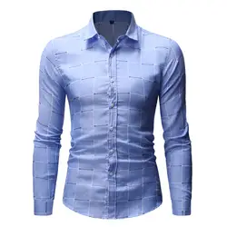 Клетчатые рубашки 2019 фирменная одежда для мужчин Turn-Down Воротник Мужская рубашка Сращивание решетки клетчатый Camisa Masculina рубашка с длинным