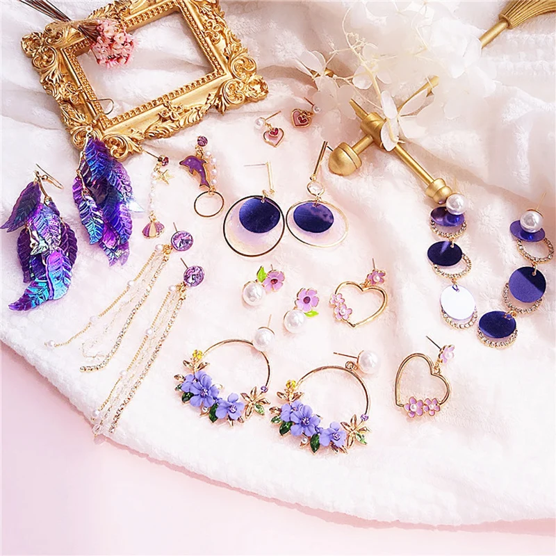 

Bow-knot Flower Exquisite High Quality 2019 New Arrival Drop Earring Sale Crystal Sequins 18 Models Allergy Free Unique 1Pair