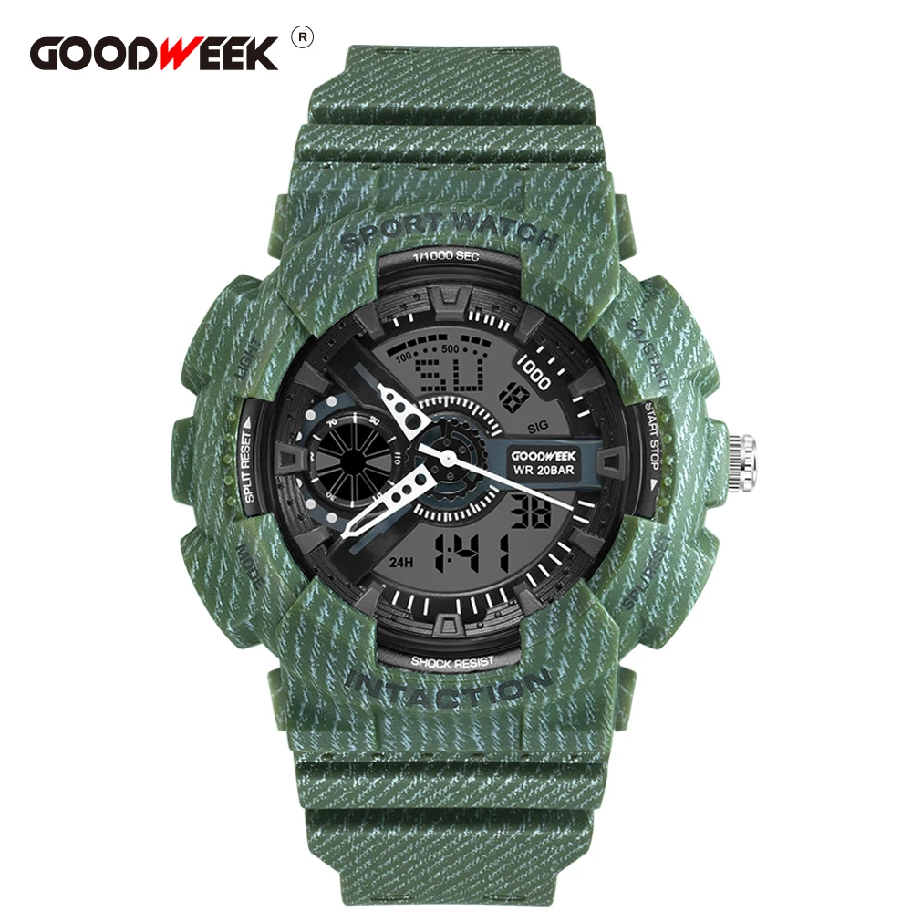 

GOODWEEK New Cowboy Sport Watch Men Chronograph Electronic Waterproof Digtial Quartz Watch Dual Display Watches Reloj Hombre