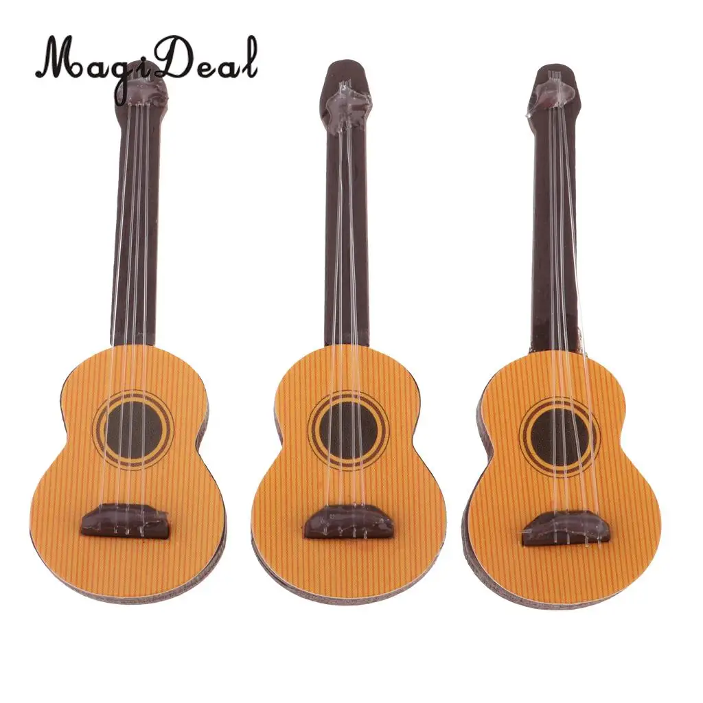 Set of 3 Pieces Handcrafts Miniature Wooden Guitar for 1/12 Dolls House Life Scenes Decor Accessories