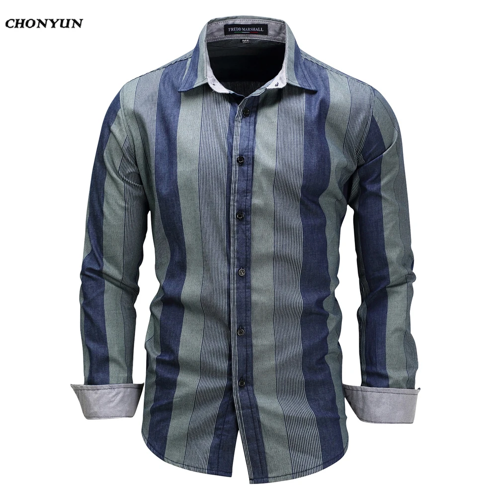 

2019 New Men Shirt Striped Long Sleeve Slim fit Camisa Masculina High Quality Summer Shirts Autumn Mandarin Collar Casual Shirts
