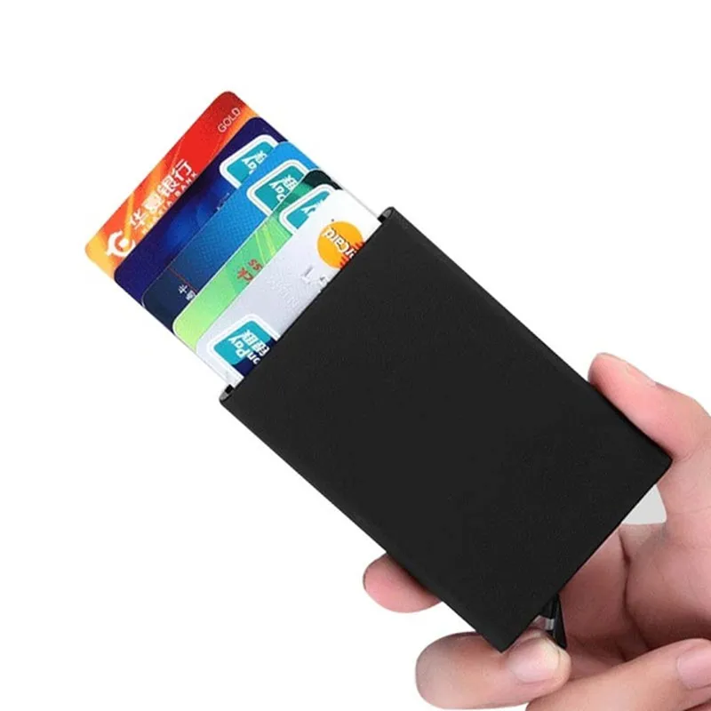 2019 Automatic Pop up Aluminum ID Card Holder Men Business RFID Blocking Wallet Credit Card ...