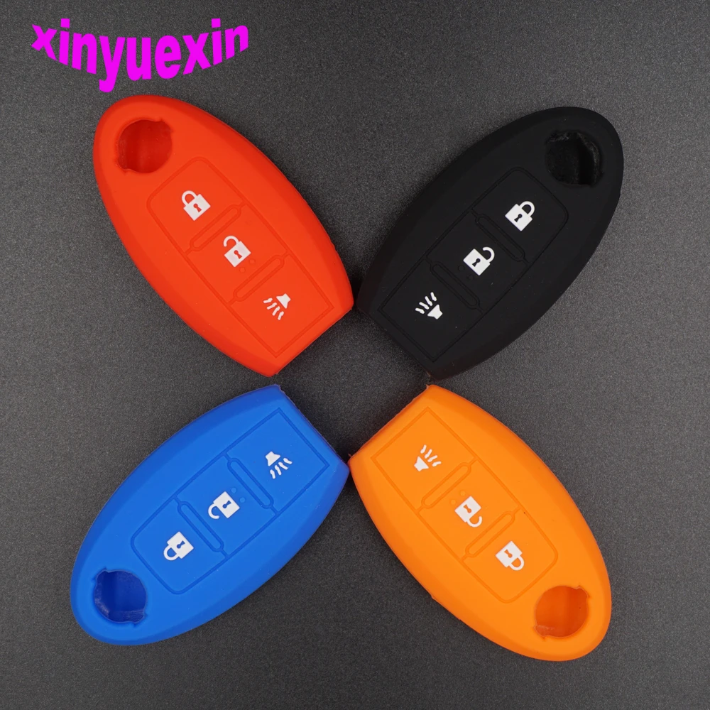 

Xinyuexin Silicone Car Key Cover FOB Case For Nissan Qashqai Juke X-trail Note Almera Altima Serena 3 Buttons Remote Key Case