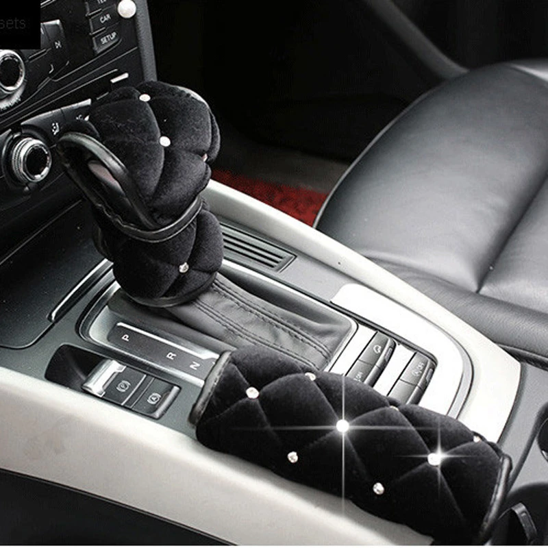 Cute Cartoon Diamond Plush Car Gear Shift Knob Cover Crystal Hand Brake  Cover Auto Shifter Cover Styling Interior Accessories - Gear Shift Collars  - AliExpress
