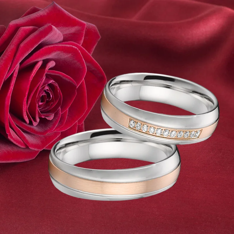 custom annversary mens wedding band titanium rings pair sets alliances silver gold color promse couples rings for women (3)