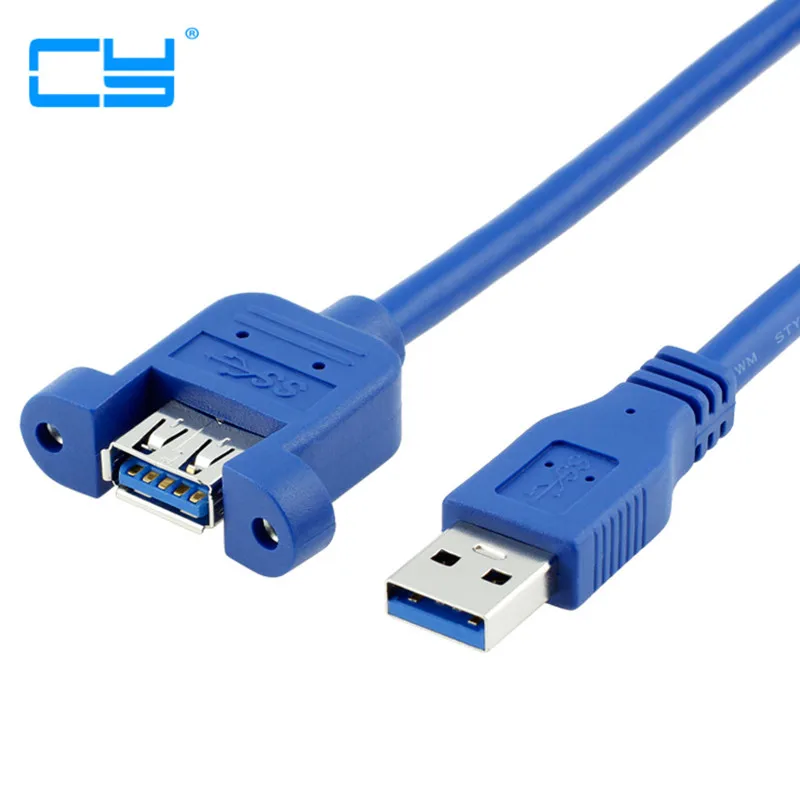 USB 3.0 Male to Female Extension Cable with Panel Mount Screw hole lock