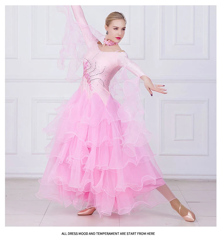 Костюмы для бальных танцев, платье с вышивкой и длинными рукавами для женщин, платье для бальных танцев