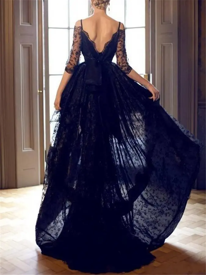 2020 кружевное платье на тонких бретельках с высоким низом для вечеринки vestido de noiva