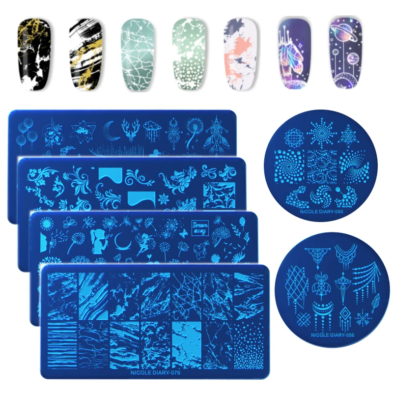 

NICOLE DIARY 1 Pc Rectangle Stamping Plates Stainless Steel Flower Moon Geometric Pattern Nail Art Image Stamp Plates