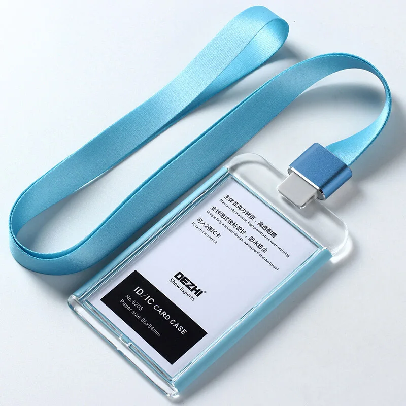 DEZHI-абсолютно новые бизнес ID IC Держатели карт для офиса, красочные один держатель Бейджа, держатель Бейджа с полосой шнурок, логотип на заказ - Цвет: light blue set