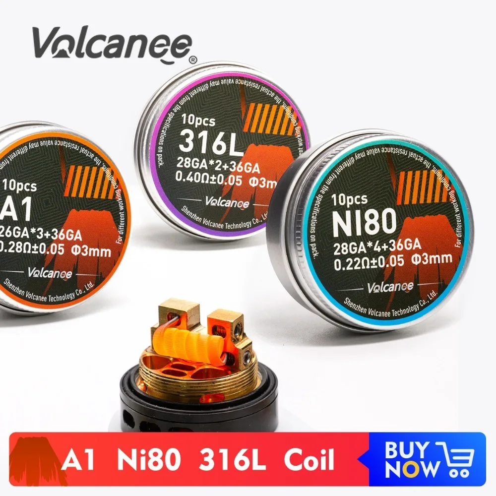 10 шт. Проволочная катушка Volcanee Alien Clapton Fused готовая NI80 SS316L A1|prebuilt coil|alien claptonvape coil |