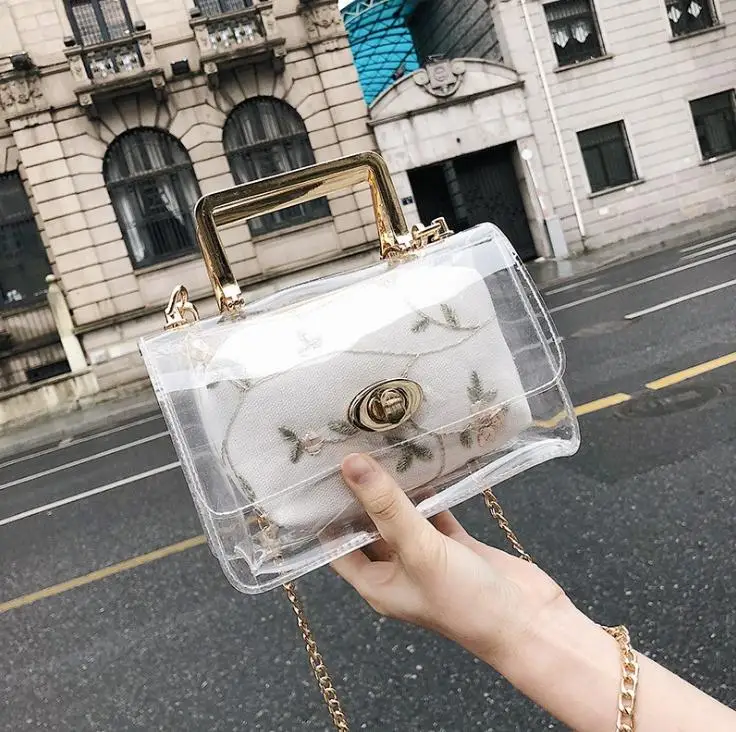 

Fresh Floral Design Handbags Female Small Jelly Bag Summer Transparent Bag Women Simple Portable Shoulder Bag