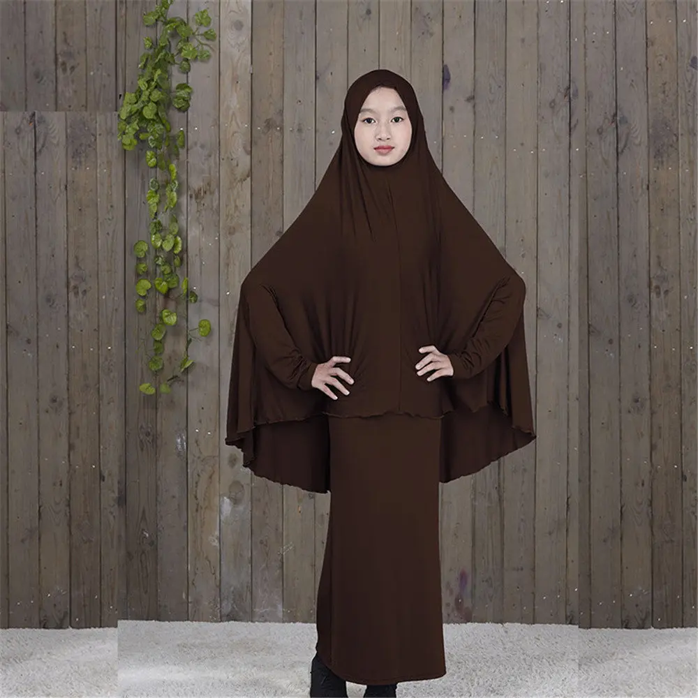 Традиционная одежда для девочек; abaya Hijab; комплект из двух предметов; мусульманская одежда для молитвы; детская однотонная свободная одежда; большие размеры; abaya s D828